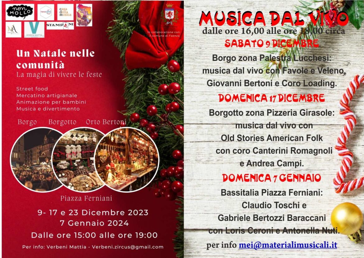 EVENTI MUSICALI DI NATALE, CAPODANNO E EPIFANIA A FAENZA. Si parte il 9 Dicembre.