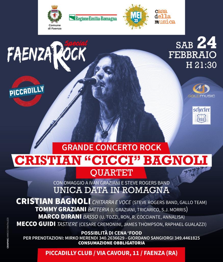 Parte il Contest Faenza Rock Speciale 2024 Suona con Cicci, chi vince apre il concerto del sabato 24 febbraio del Cristian Cicci Bagnoli Quartet al Piccadilly di Faenza