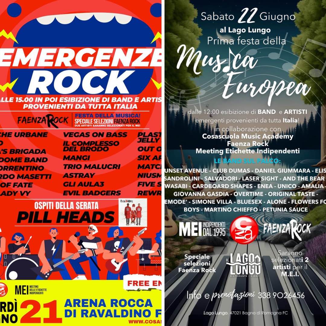 Verso la Festa della Musica : Faenza, Forlì, San Piero in Bagno verso una grande Festa della Musica per una Woodstock degli Emergenti il 21 e 22 giugno con finale al Mei di Faenza