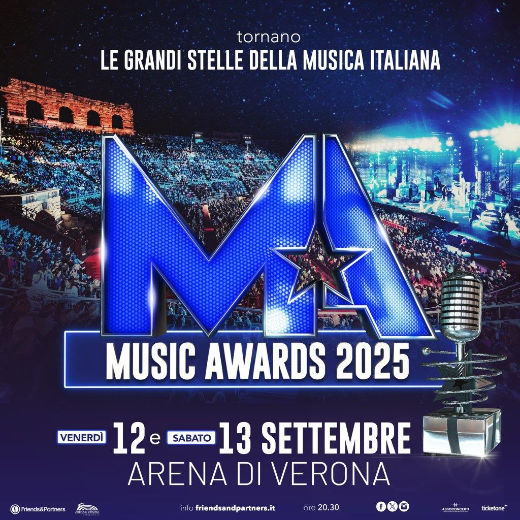 Il 12 e il 13 settembre 2025 all’Arena di Verona tornano i MUSIC AWARDS, i grandi premi della musica italiana. Biglietti disponibili da domani, mercoledì 23 ottobre, su Ticketone.it.