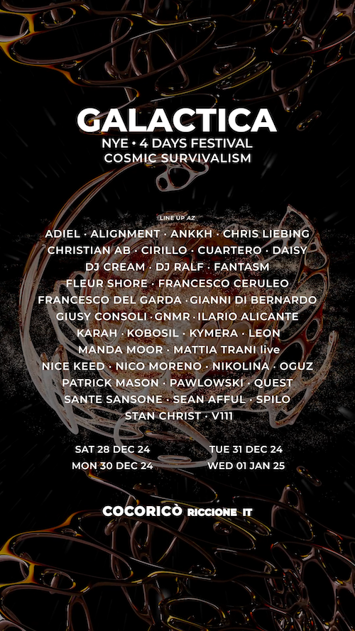 GALACTICA CHIUDE IL 2024 IN GRANDE – parte il 28.12 NYE, la 4 giorni di fine anno al Cocoricò, ed esce il 31.12 ICARIUS VVAA vol. 2, la seconda compilation dell’etichetta