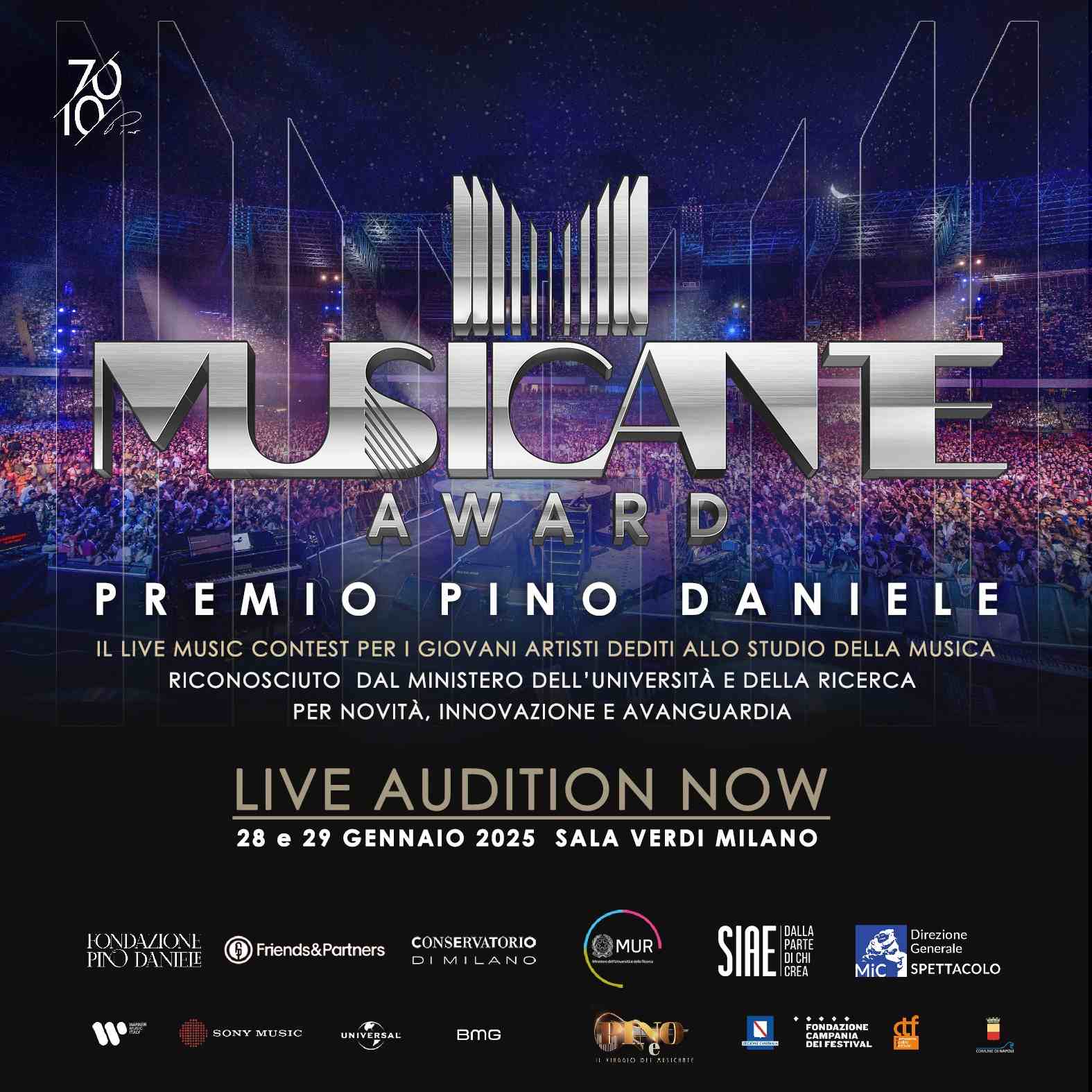 Oggi e domani la Sala Verdi del Conservatorio “Giuseppe Verdi” di Milano ospita le LIVE AUDITION del MUSICANTE AWARD – PREMIO PINO DANIELE