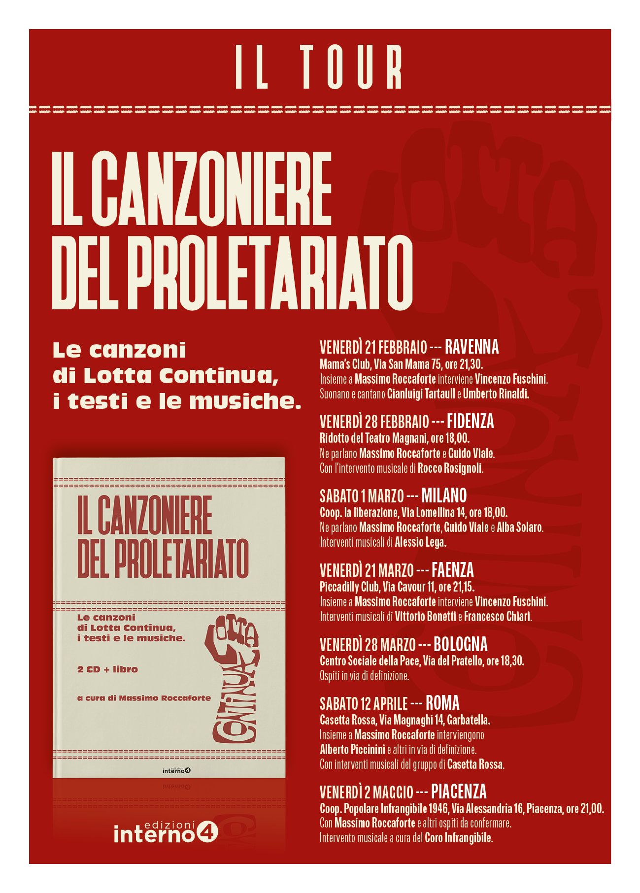 Il tour: Il Canzoniere del Proletariato, venerdì 21 marzo a Faenza, il MEI è partner