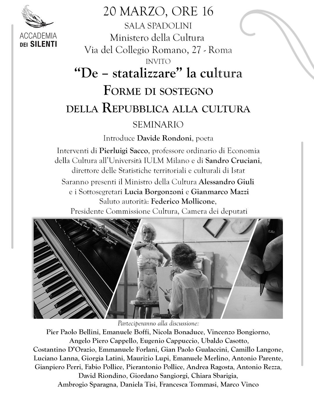 “De-statalizzare la cultura”, il 20 marzo convegno al Ministero della Cultura, interviene Giordano Sangiorgi