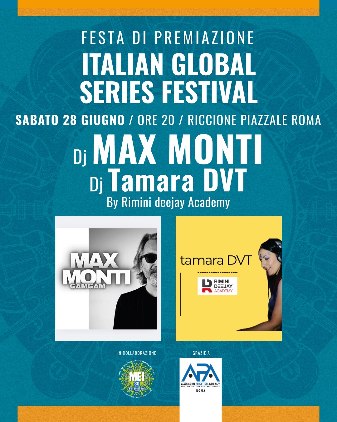 IL MEI CON MAX MONTI FA DA COLONNA SONORA ALLA PREMIAZIONE E ALLA FESTA FINALE DELL’ITALIAN GLOBAL SERIES FESTIVAL A RICCIONE