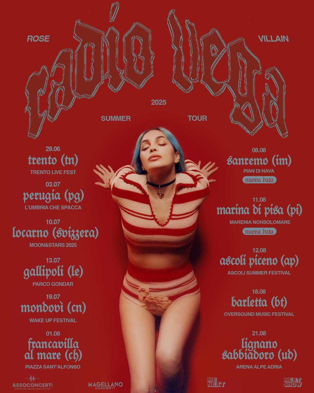ROSE VILLAIN: è pronta a partire con il suo “radio vega summer tour 2025” nei festival di tutta la penisola