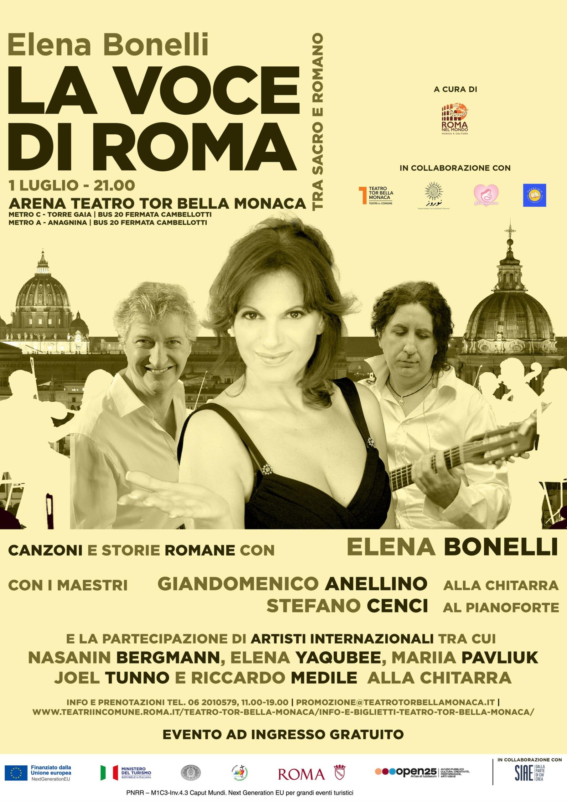 Spettacolo “LA VOCE DI ROMA. Tra sacro e romano” di Elena Bonelli – 1° luglio ore 21.00