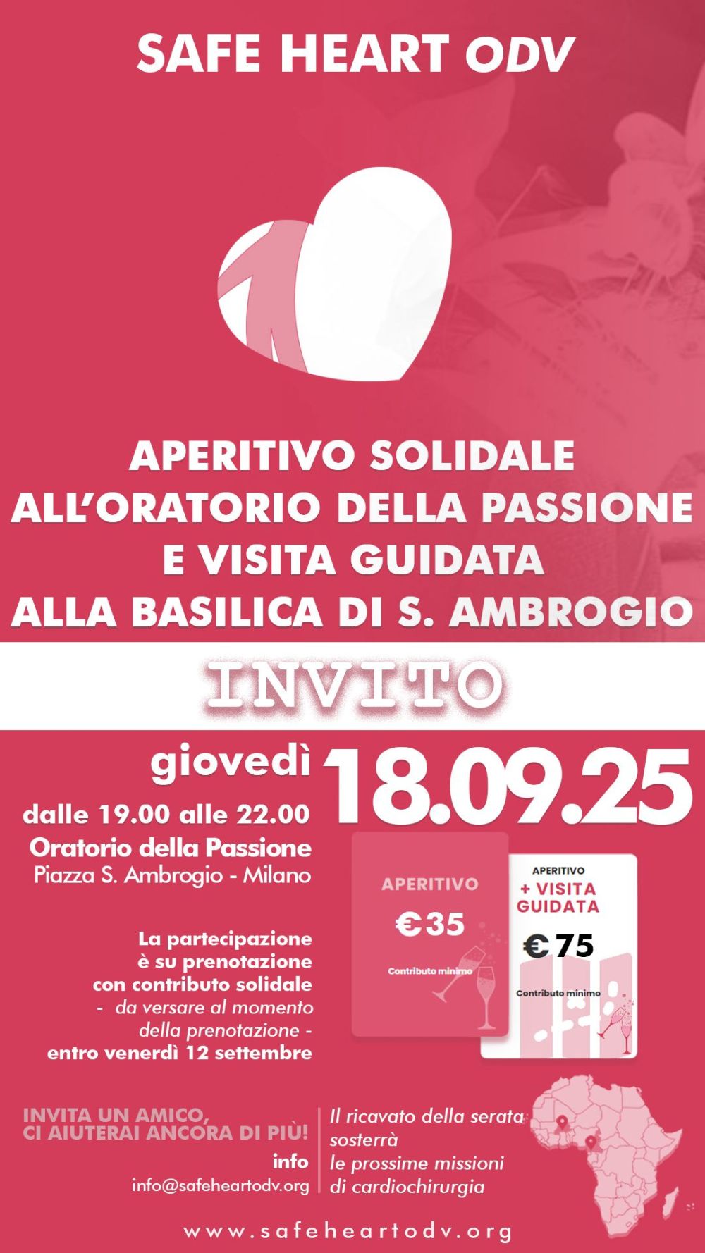 Safe Heart ODV presenta un aperitivo solidale a Milano per sostenere le missioni cardiochirurgiche Il 18 settembre visita guidata della Basilica di Sant’Ambrogio e raccolta fondi per la salute dei più fragili