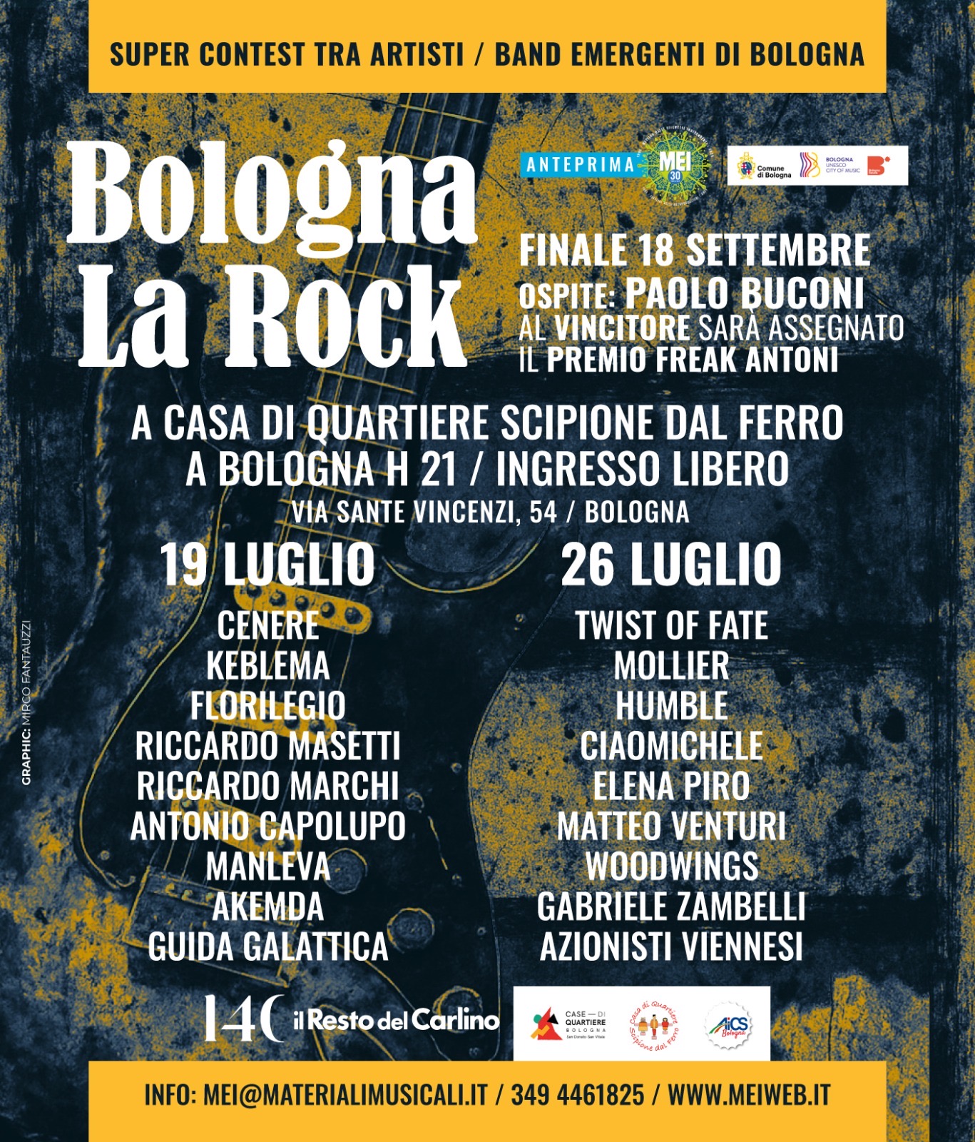 Bologna La Rock Al via il super contest tra band emergenti della scena bolognese Finale il 18 settembre con il Premio Freak Antoni