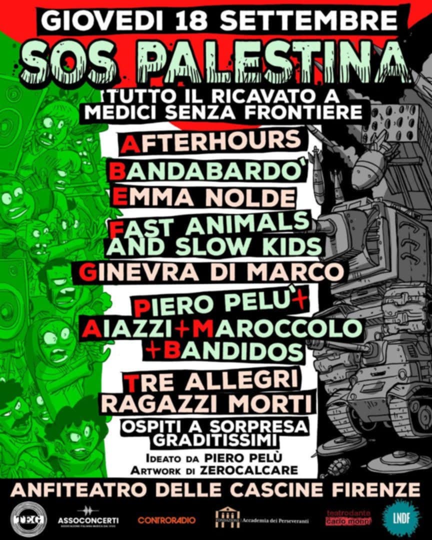SOS Palestina! Il 18 settembre grande evento musicale all’Anfiteatro delle Cascine di Firenze – Il MEI aderisce all’iniziativa