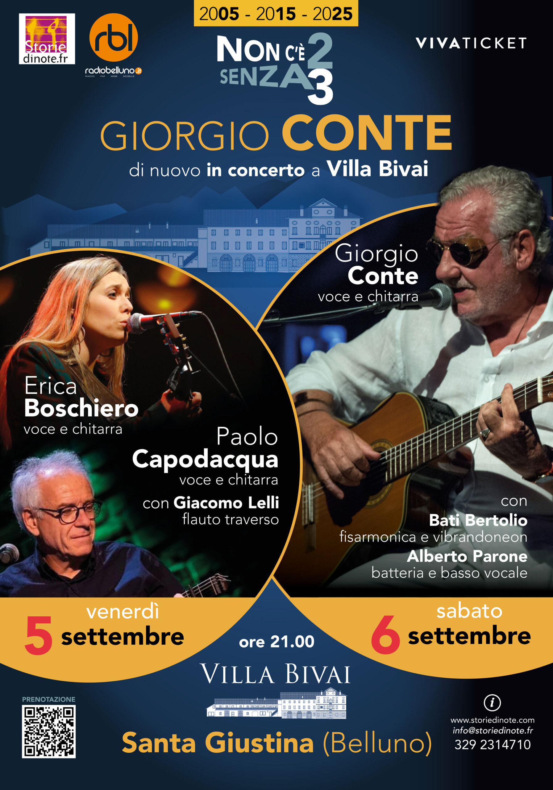 “Non c’è 2 senza 3” per Giorgio Conte a Villa Bivai (S.Giustina – BL) con Erica Boschiero e Paolo Capodacqua
