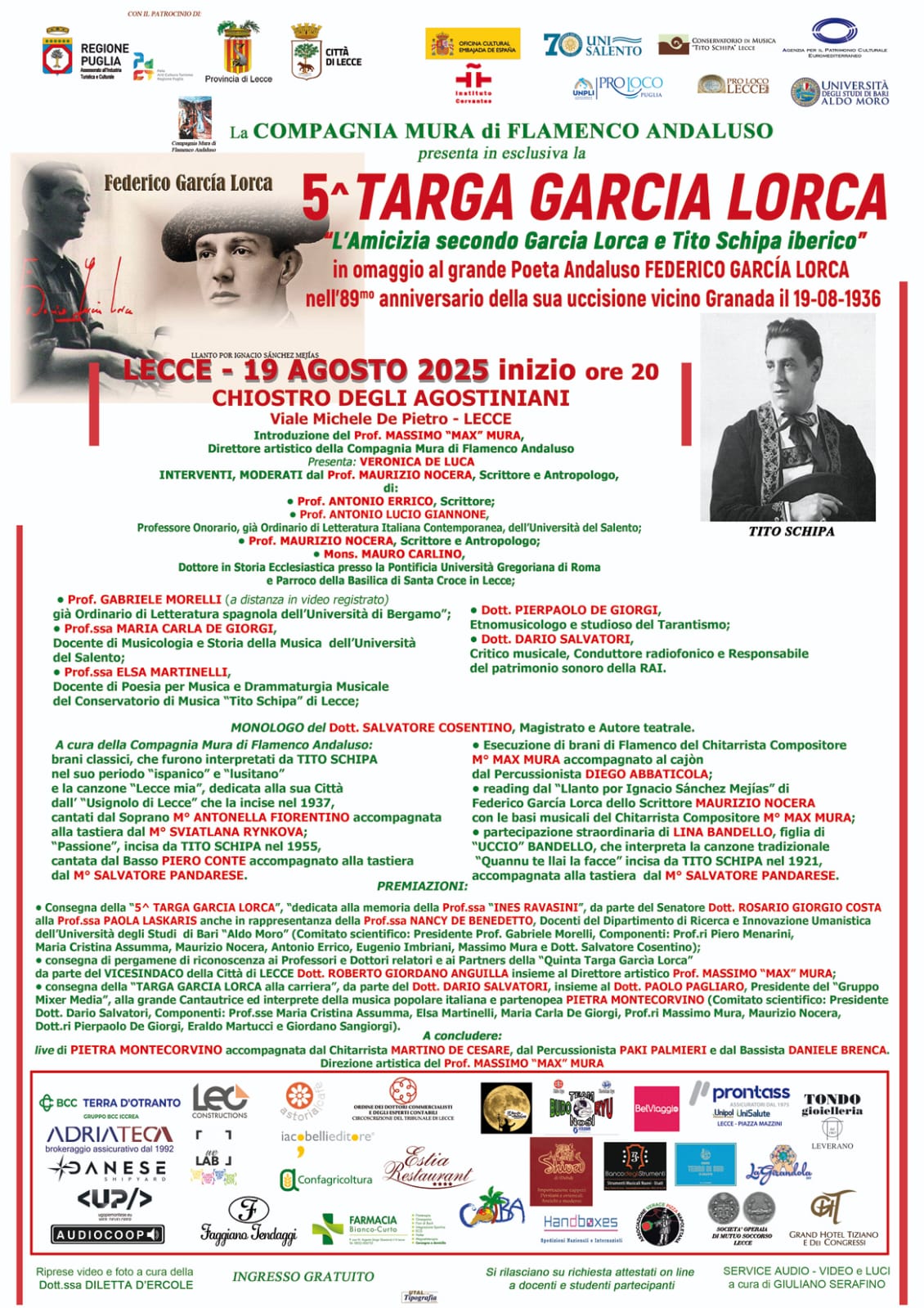Consegnata la 5^ Targa García Lorca: una serata di cultura, musica, arte
