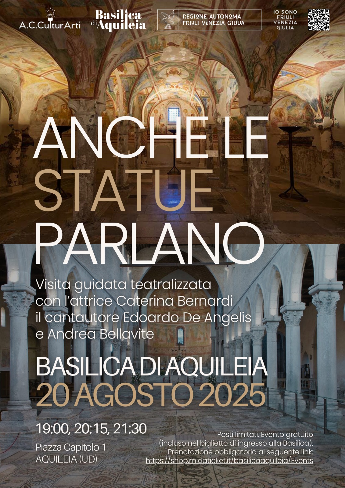 “ANCHE LE STATUE PARLANO” ALLA BASILICA DI AQUILEIA  EVENTO SPECIALE ALL’INTERNO DELLA BASILICA DI SANTA MARIA ASSUNTA (PATRIMONIO UNESCO)  MERCOLEDI’ 20 AGOSTO, DALLE  19 – AQUILEIA (UDINE)
