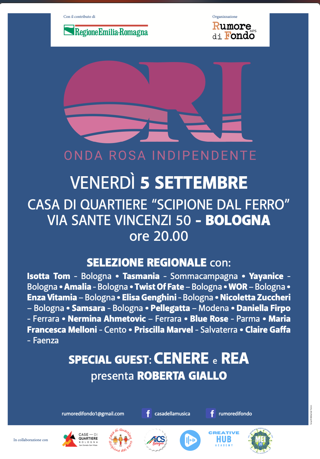 Onda Rosa Indipendente: il 5 settembre a Bologna la seconda selezione regionale , ecco il programma