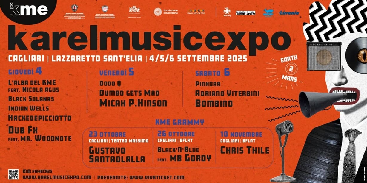 19° Karel Music Expo dal 4 al 6 settembre a Cagliari con Bombino, Micah P. Hinson, Dub FX e Mr Woodnote tra i protagonisti. E in autunno KME Grammy con Gustavo Santaolalla, Chris Thile e Black’n’Blue