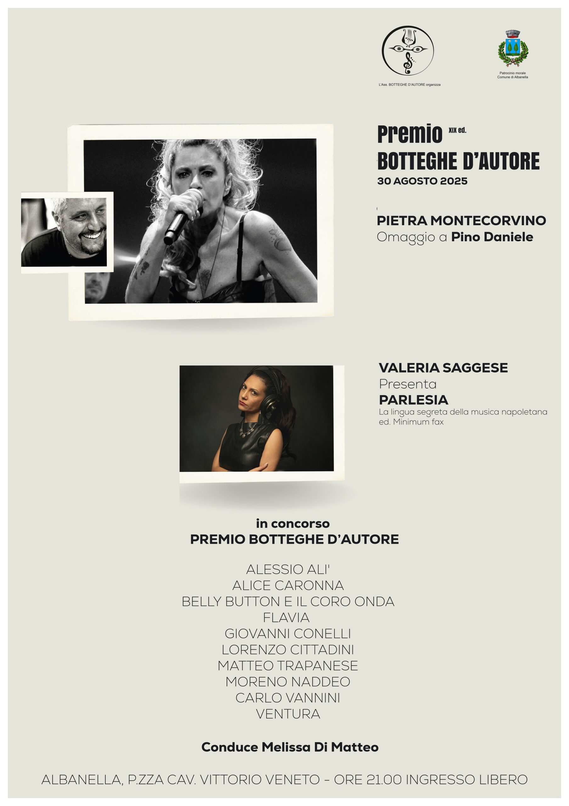 Annunciati su Rai Radio 1 i finalisti del premio musicale Botteghe d’Autore, sabato 30 agosto ad Albanella (SA): ospiti Pietra Montecorvino e la giornalista Rai Valeria Saggese