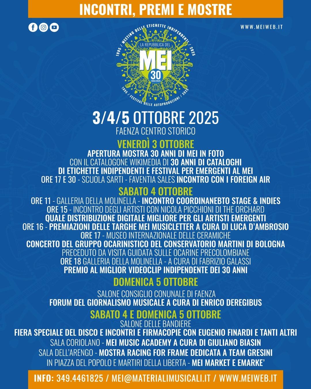 MEI 30: Incontri, Premi e Mostre a Faenza dal 3 al 5 ottobre 2025. Ecco tutti i programmi disponibili