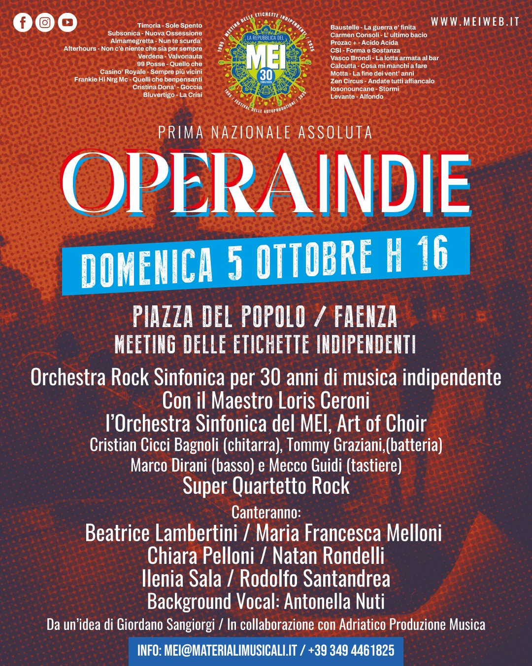 OperaIndie: Prima Nazionale Assoluta al MEI 2025  Domenica 5 ottobre – ore 16.00 | Piazza del Popolo, Faenza