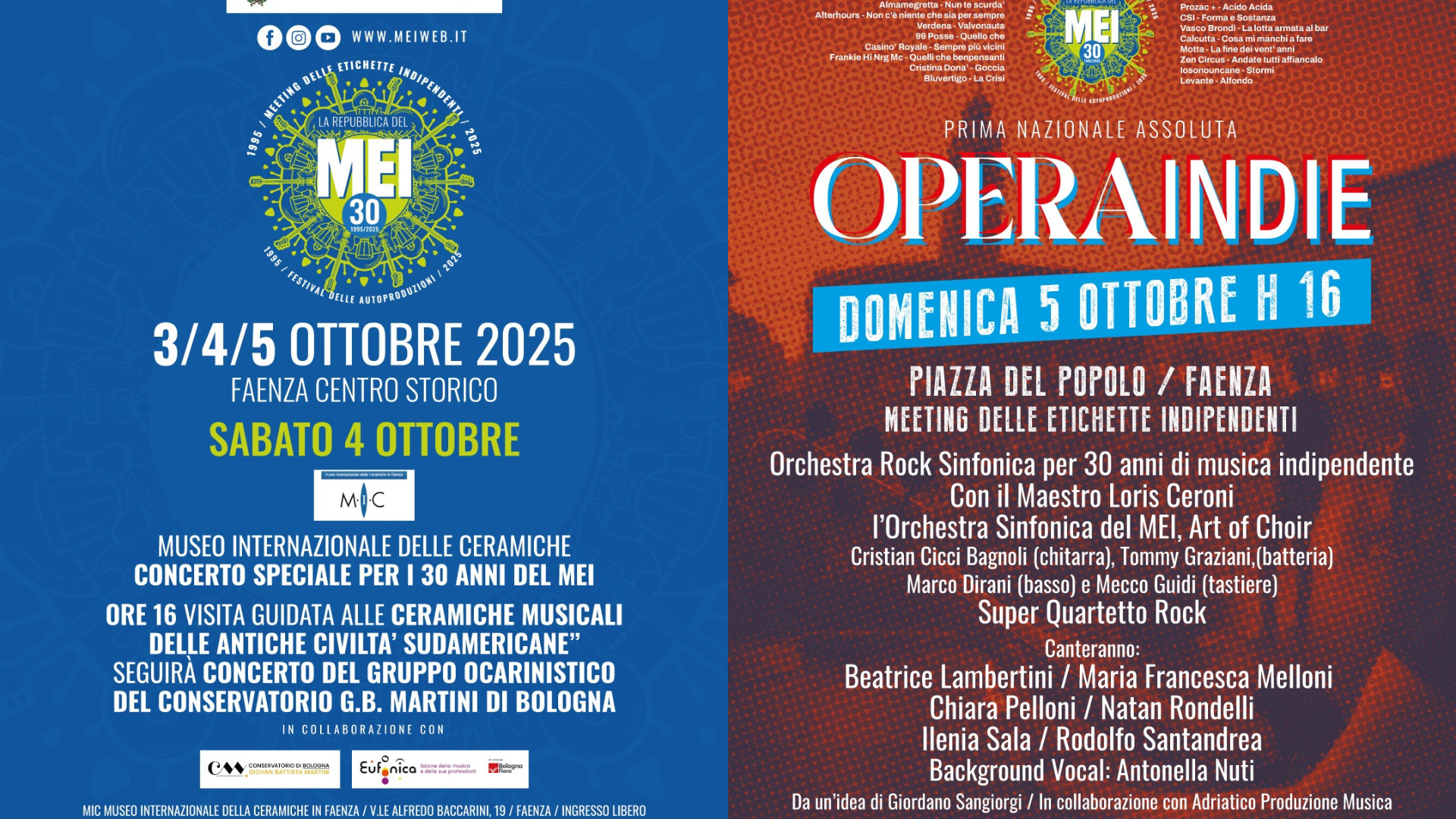 MEI 30: Due eventi speciali tra musica, arte e celebrazione a Faenza, scopri i programmi!