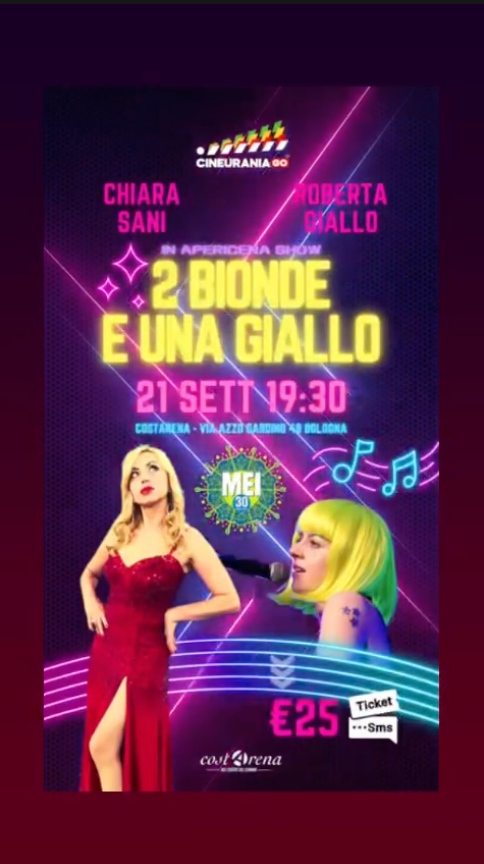 Due bionde e una Giallo In apericena show! Domenica 21 settembre dalle ore 19,30 a Costarena