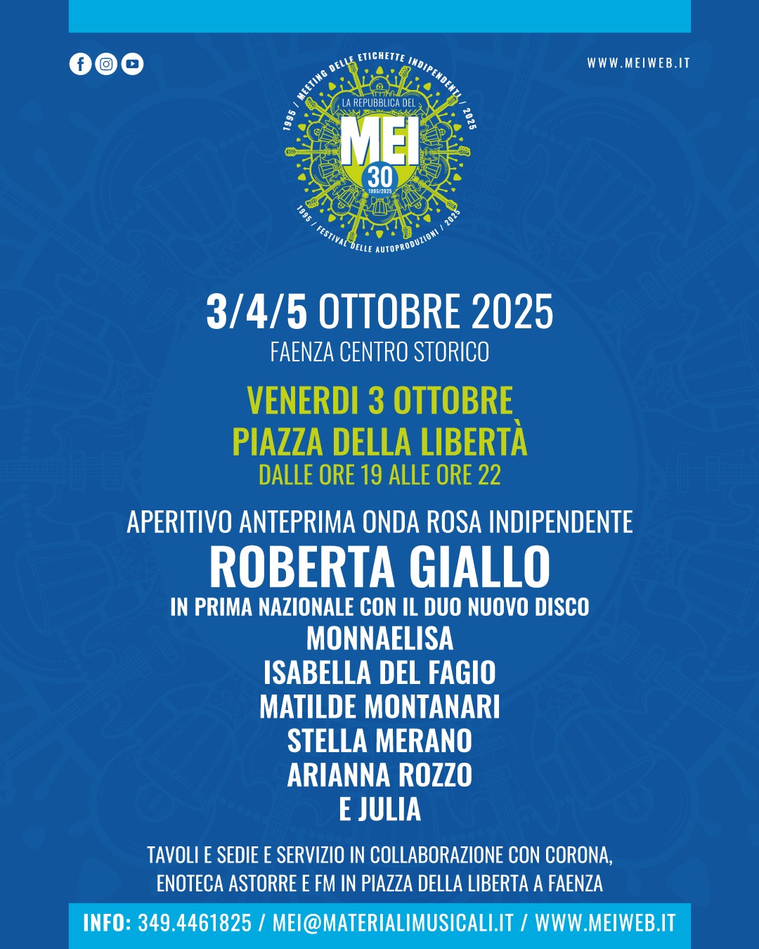 MEI 2025: Aperitivo Anteprima Onda Rosa Indipendente  Venerdì 3 ottobre – Piazza della Libertà, Faenza