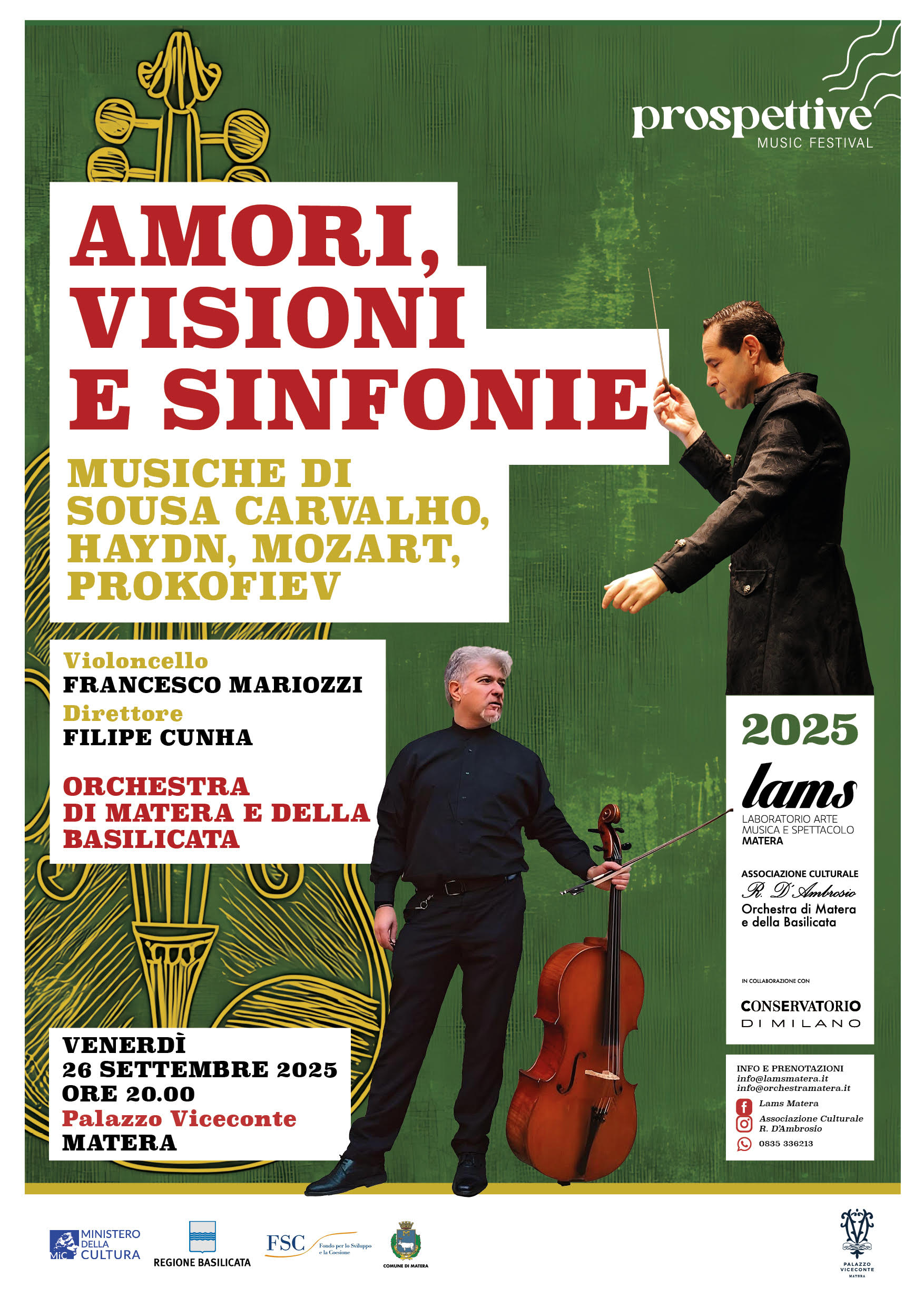 Amori, Visioni e Sinfonie – concerto Orchestra di Matera e della Basilicata – venerdì 26 settembre ore 20, Matera
