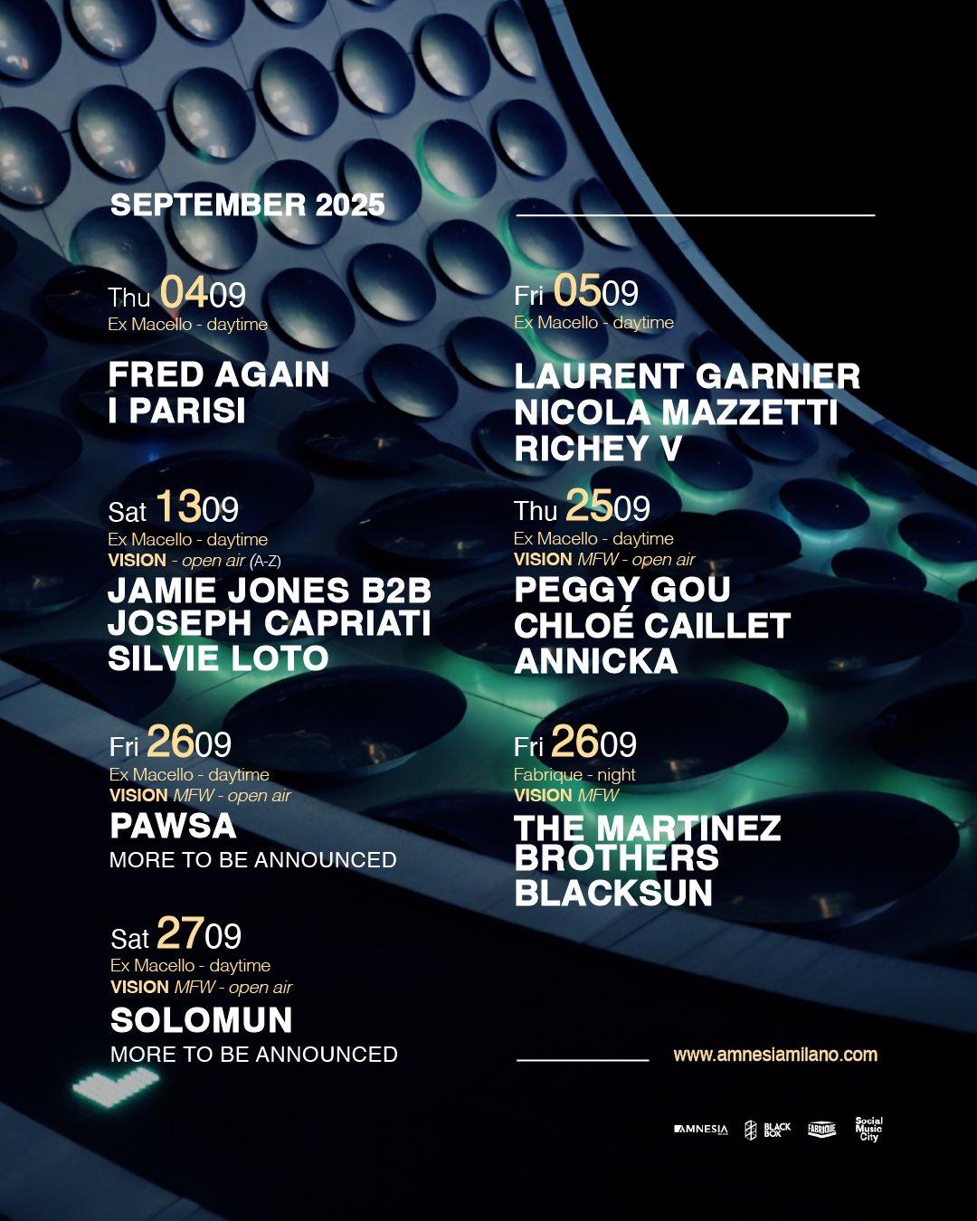 Settembre 2025, bentornati a Milano: ex Macello, Vision, Amnesia