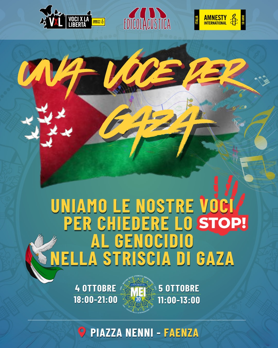 Al MEI Una Voce per Gaza sabato 4 e domenica 5 ottobre a Faenza