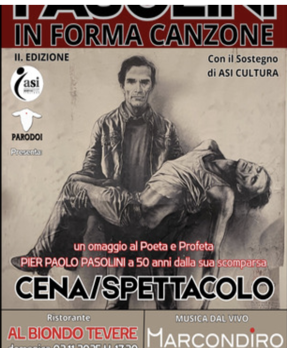 “Pasolini in forma canzone” torna a Roma: due serate tra musica, teatro e memoria