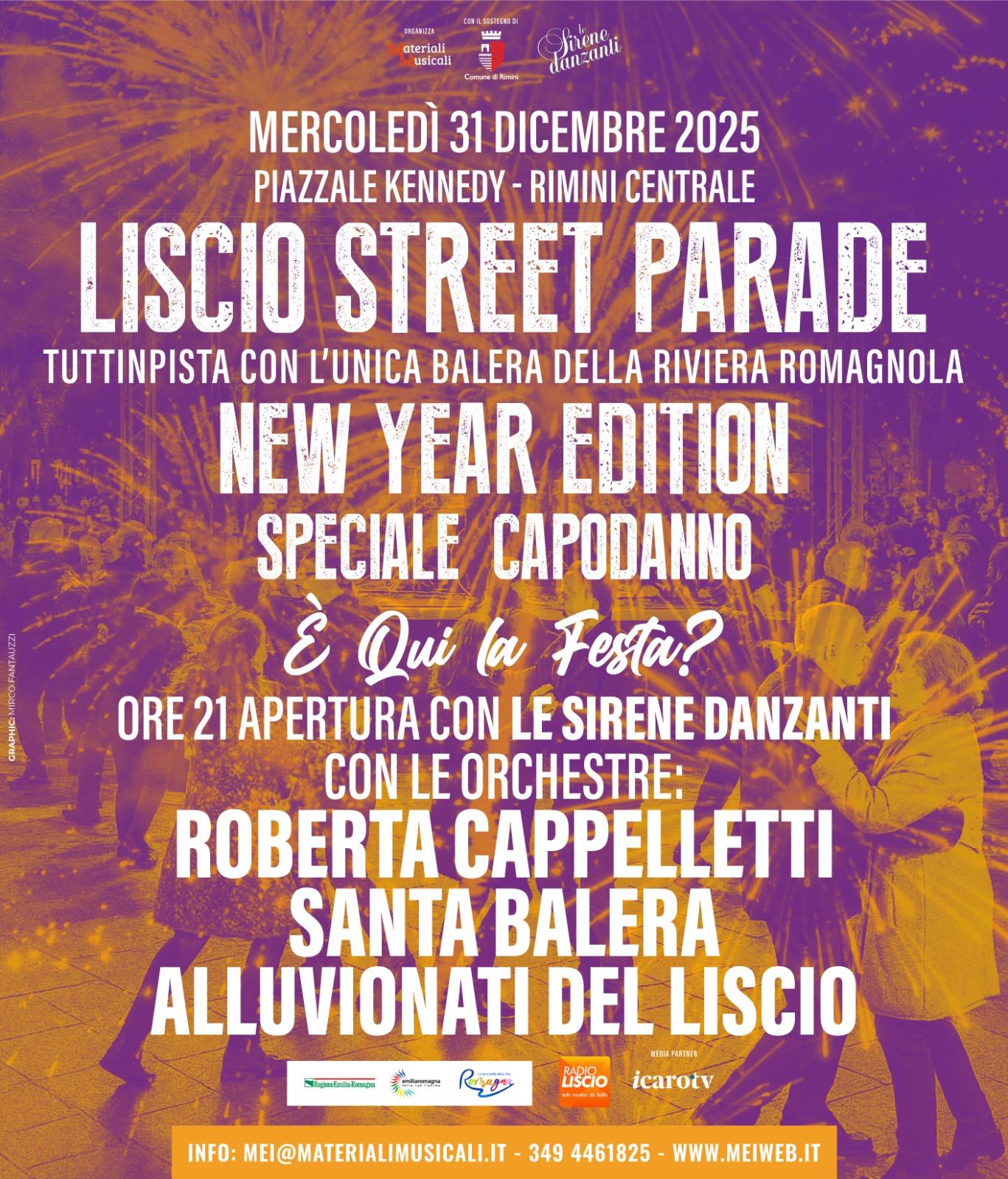LISCIO STREET PARADE – SPECIALE CAPODANNO A RIMINI Mercoledì 31 dicembre 2025, Piazzale Kennedy – Rimini Centrale