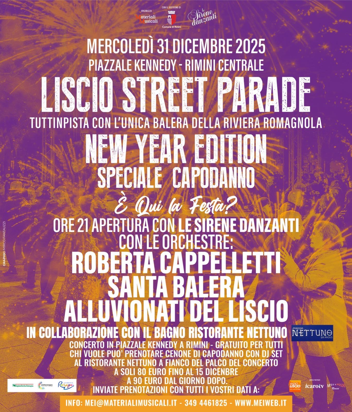 Capodanno a Rimini con Roberta Cappelletti, Santa Balera e Alluvionati del Liscio con Le Sirene Danzanti – Concerto Gratuito più Opzione con Cenone di Capodanno,  Pernottamento e altro