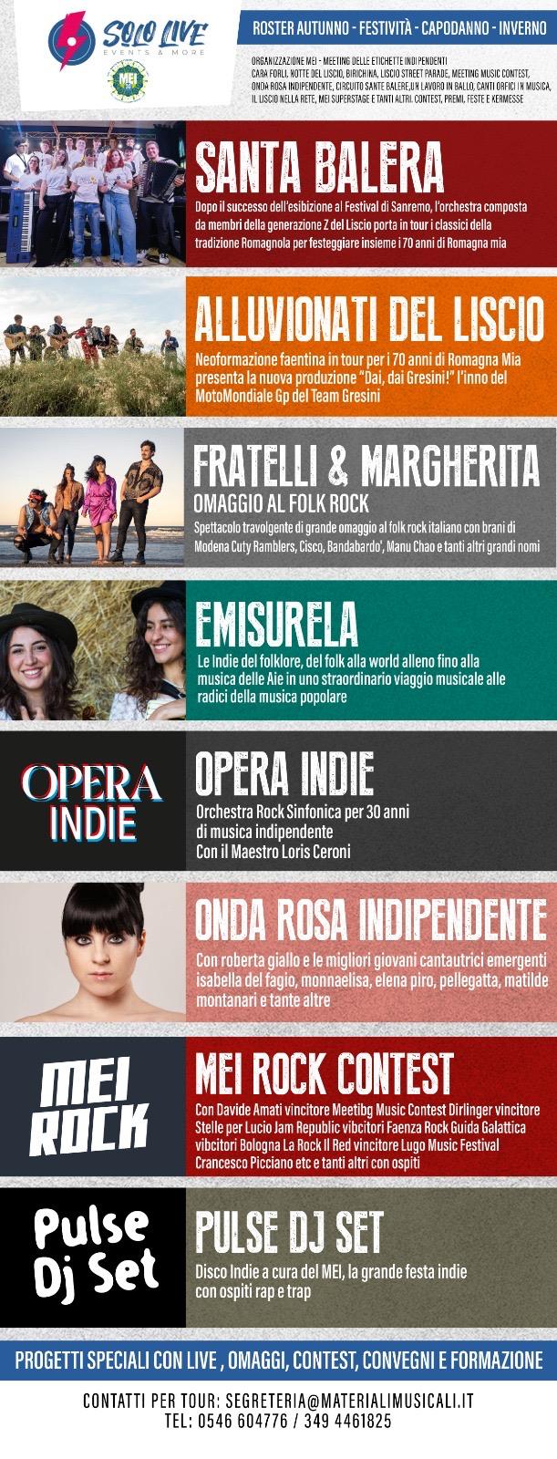 SOLO LIVE – Il roster del MEI per l’autunno, le festività e l’inverno: tra liscio, indie e nuove generazioni