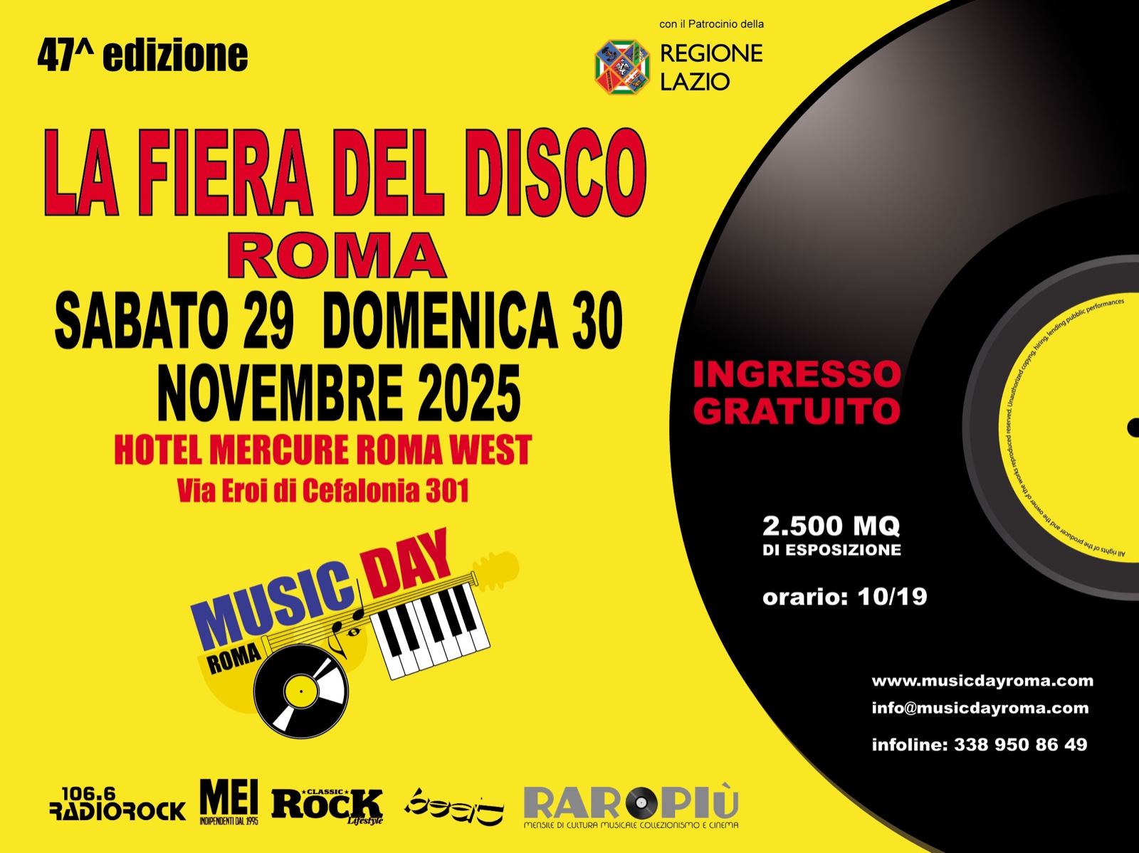 Music Day Roma – Fiera del Disco di Roma 47^ edizione – Sabato 29 e domenica 30 novembre  – Il MEI è partner