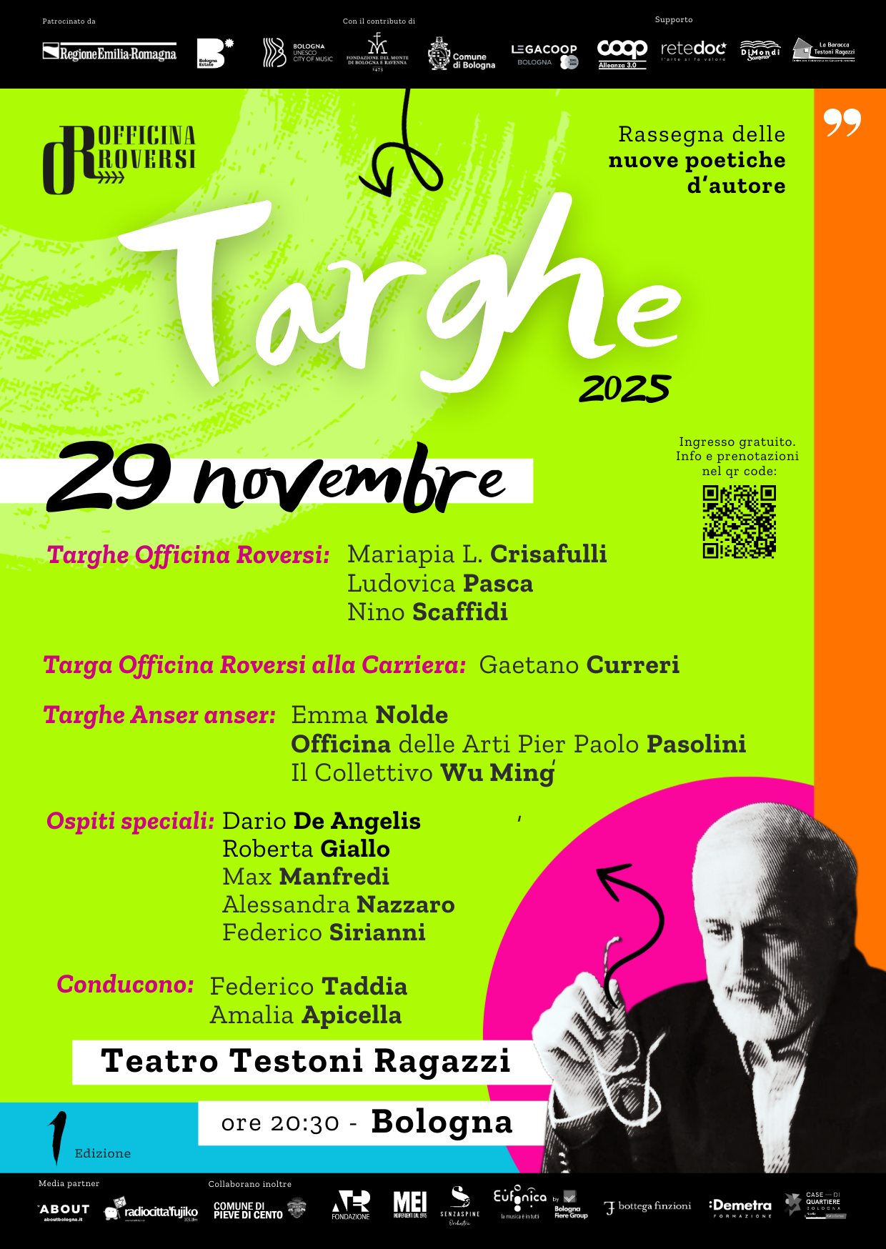 TARGHE OFFICINA ROVERSI 2025_Il 29 novembre a Bologna l’assegnazione delle targhe. Targa speciale alla carriera a Gaetano Curreri