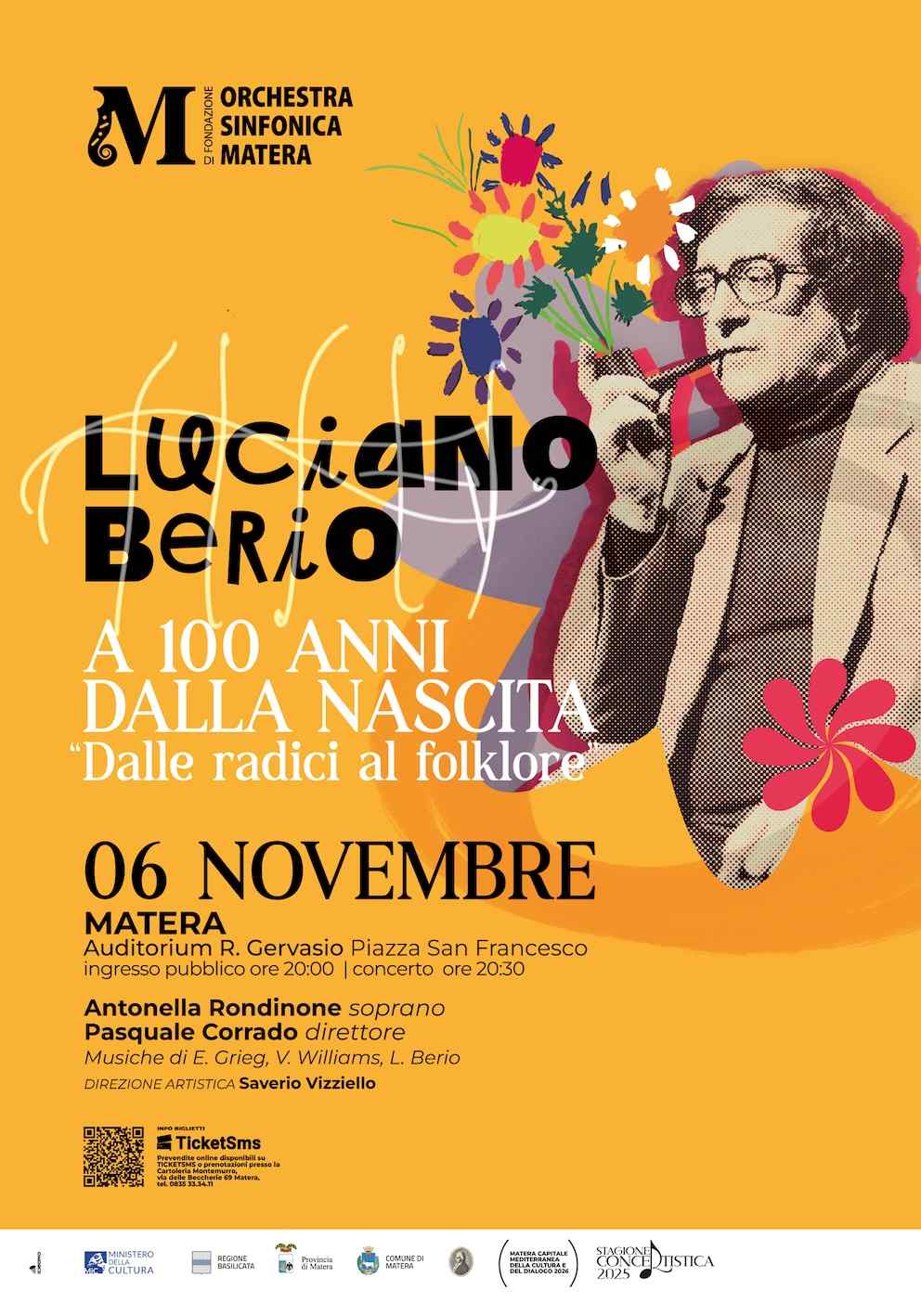 OSM – giovedì 6 novembre FOLK SONGS L’ORCHESTRA SINFONICA DI MATERA OMAGGIA BERIO E LE RADICI DELLA MUSICA POPOLARE