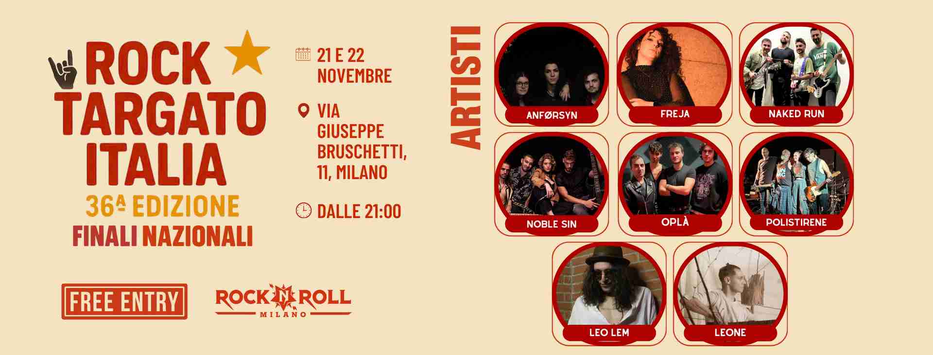 Milano 21 e 22 novembre FINALI NAZIONALI DI ROCK TARGATO ITALIA 2025