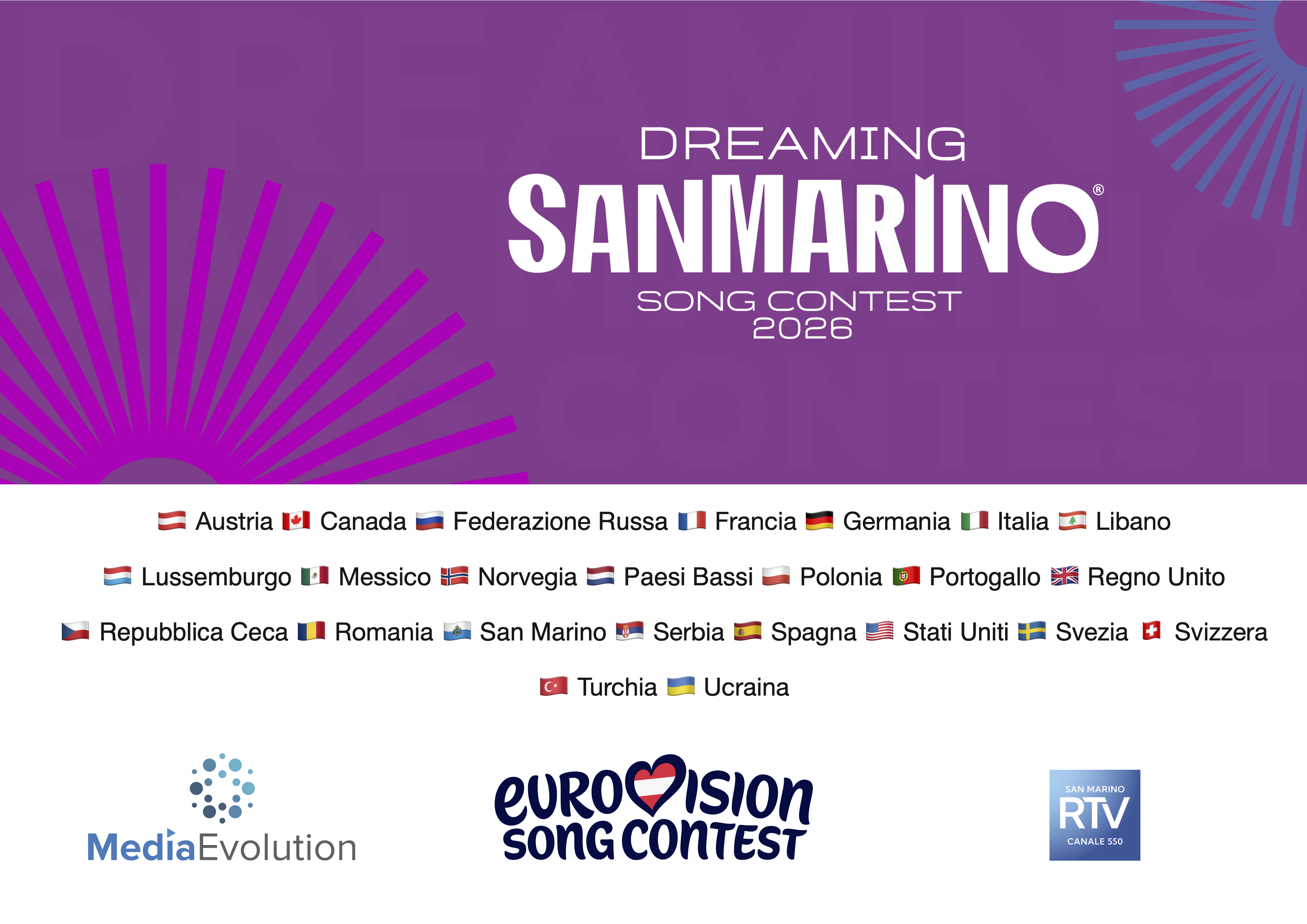DREAMING SAN MARINO SONG CONTEST: oltre 300 iscrizioni provenienti da 24 paesi, la SPAGNA in prima linea. Giovedì 20 novembre iniziano i casting a SAN MARINO