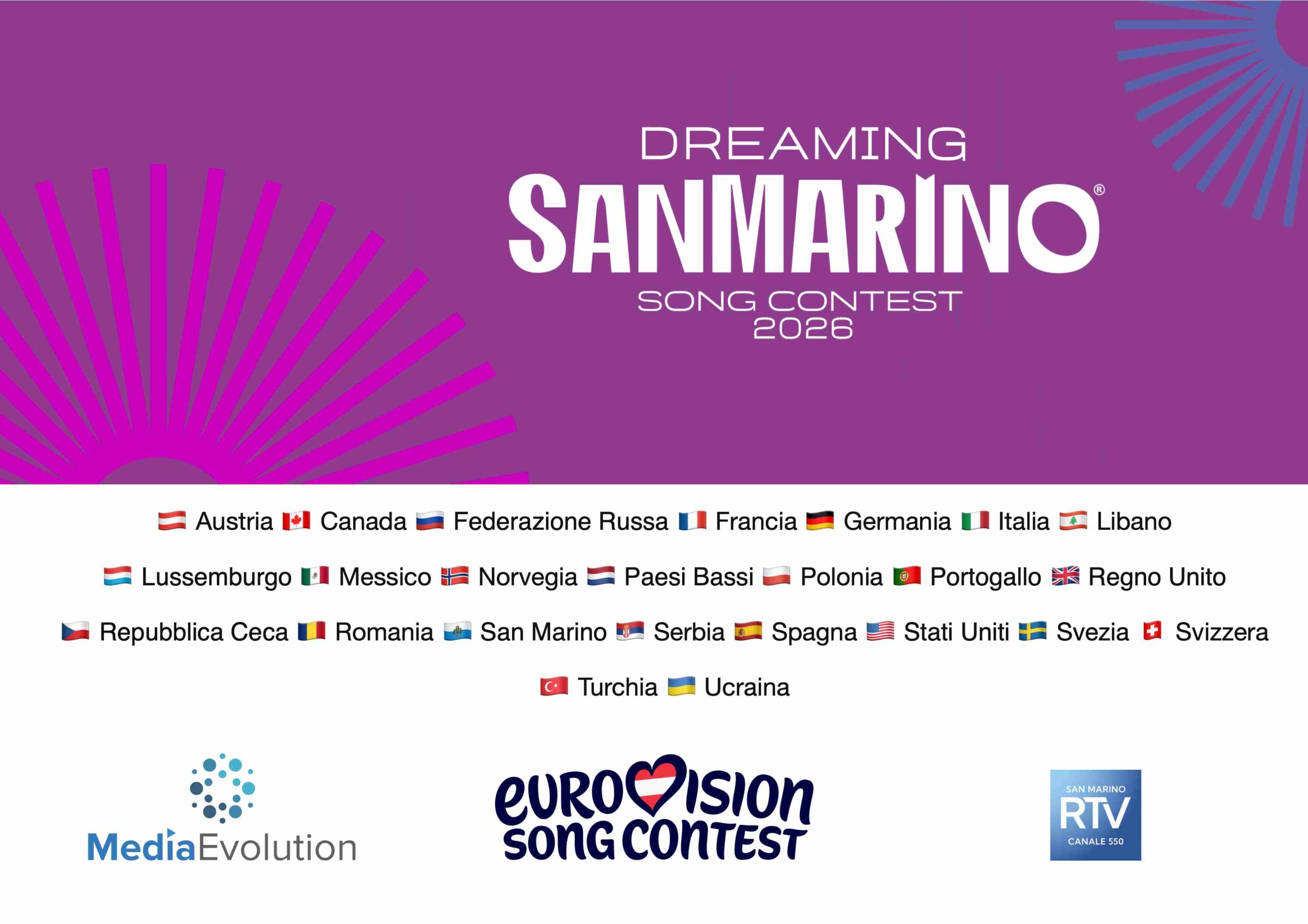 DREAMING SAN MARINO SONG CONTEST: oltre 300 iscrizioni provenienti da 24 paesi, la SPAGNA in prima linea. Giovedì 20 novembre iniziano i casting a SAN MARINO