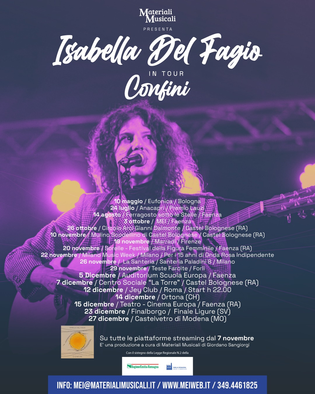 Prosegue il successo del tour di Isabella Del Fagio, la cantautrice faentina prodotta dal MEI, a dicembre arriva a Roma e in tante altre tappe italiane con Confini