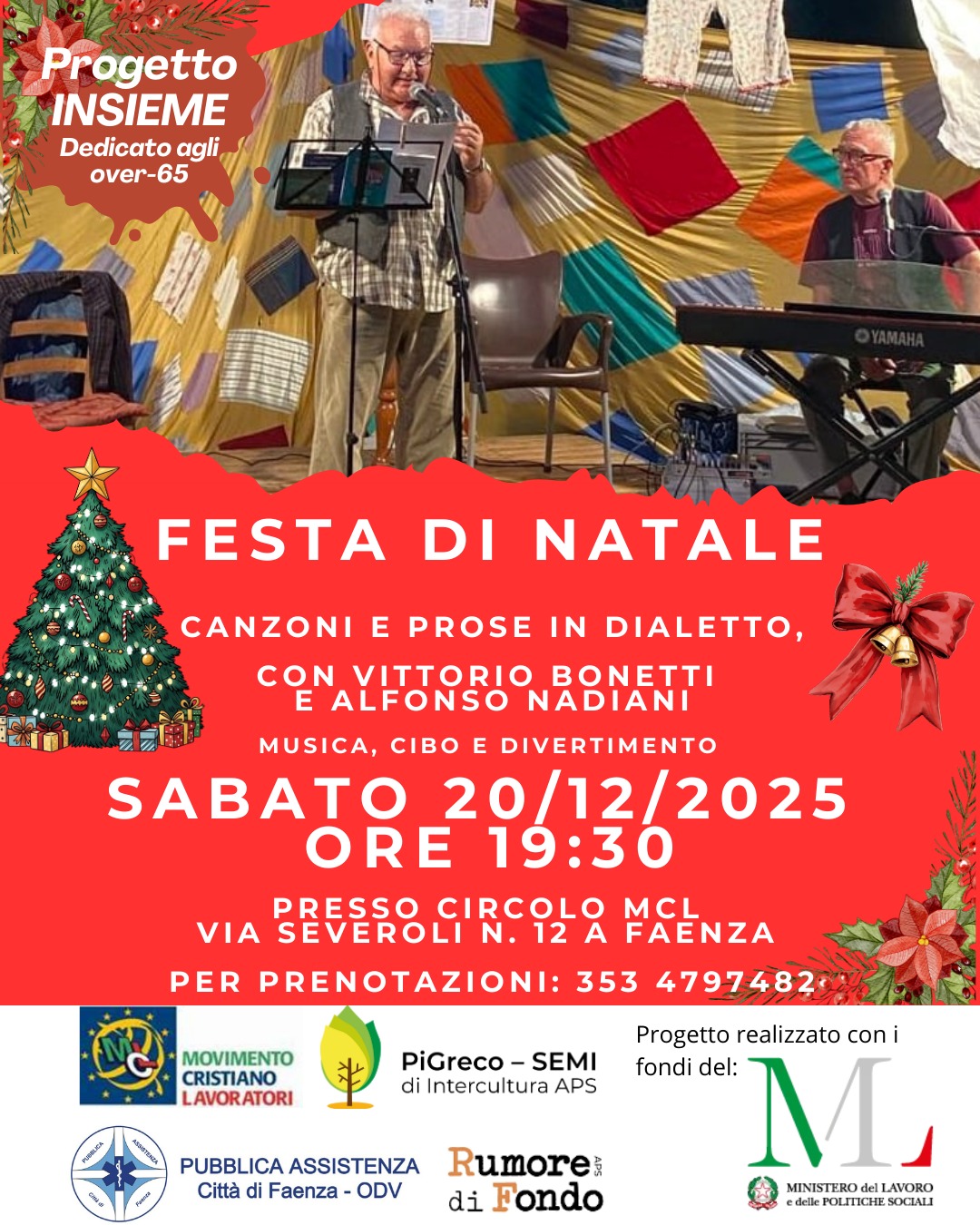Festa di Natale a Faenza: musica e dialetto al Circolo MCL con Vittorio Bonetti e Alfonso Nadiani