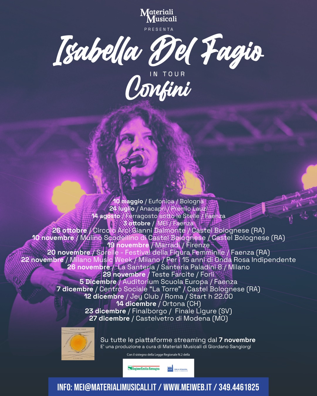 Prosegue il successo del tour di Isabella Del Fagio, la cantautrice faentina prodotta dal MEI, a dicembre arriva a Roma e in tante altre tappe italiane con Confini