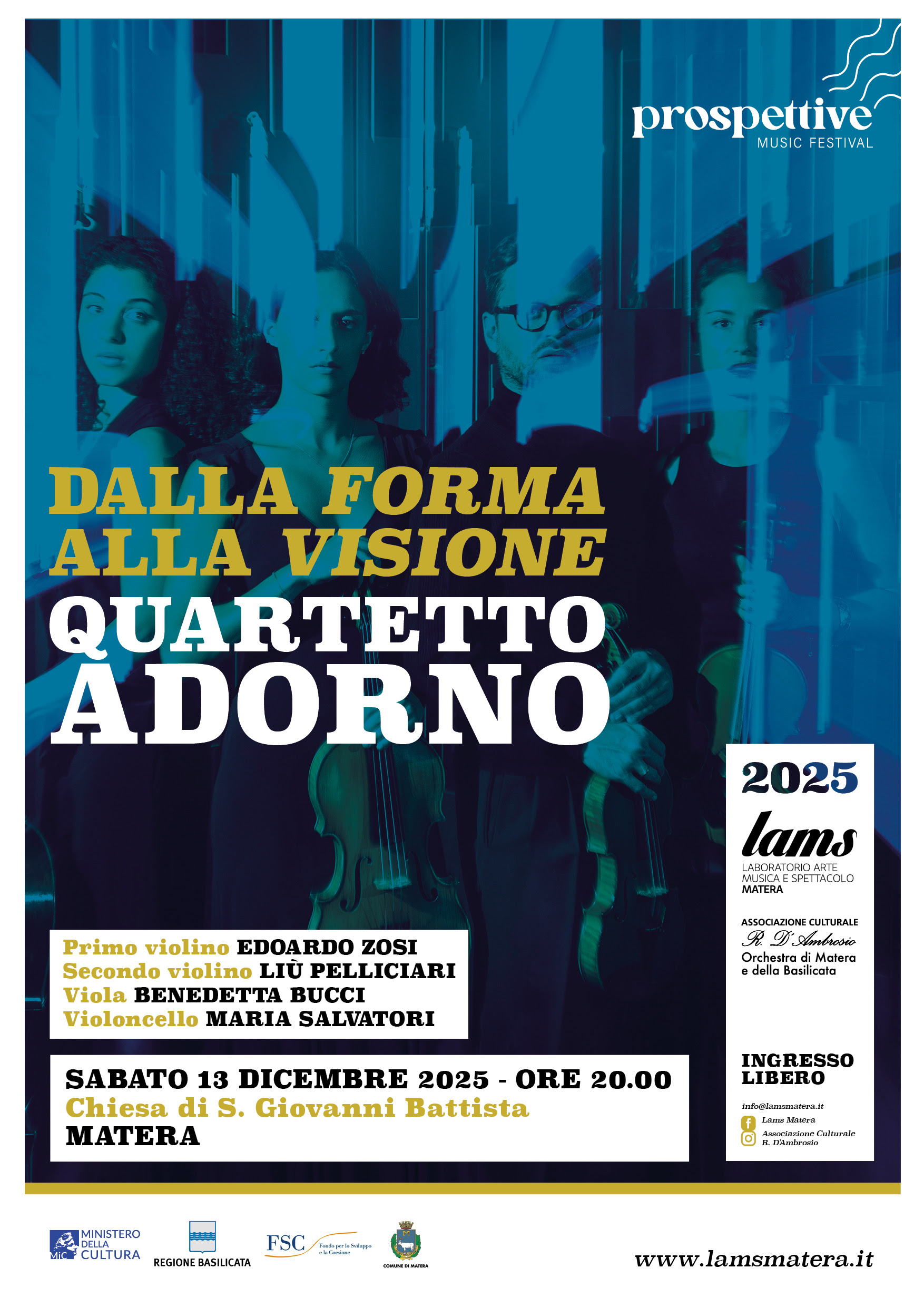 Il Quartetto Adorno a Matera: “dalla Forma alla Visione” – sabato 13 dicembre ore 20