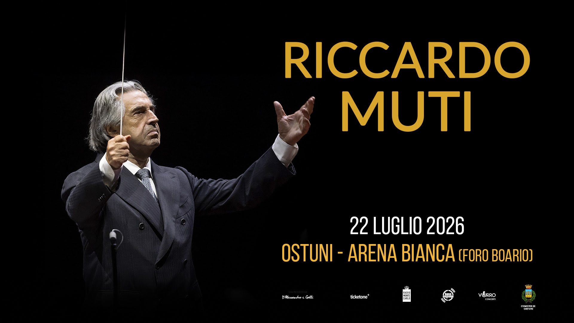 RICCARDO MUTI e L’ORCHESTRA GIOVANILE CHERUBINI PORTANO LA GRANDE MUSICA A OSTUNI IL 22 LUGLIO NELL’ARENA BIANCA