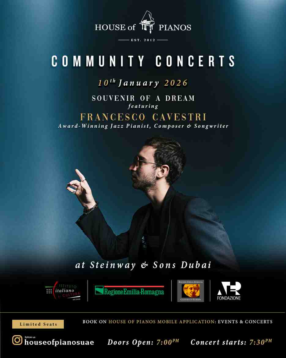 FRANCESCO CAVESTRI: sabato 10 gennaio in concerto a DUBAI. Al via il TOUR INTERNAZIONALE che toccherà le grandi capitali della musica