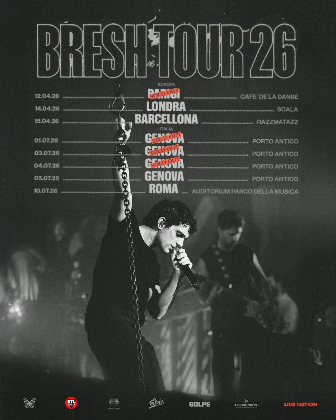 BRESH: dopo i già annunciati appuntamenti live in Europa e a Genova, si aggiunge una data live all’Auditorium Parco della Musica di Roma, il 10 luglio.