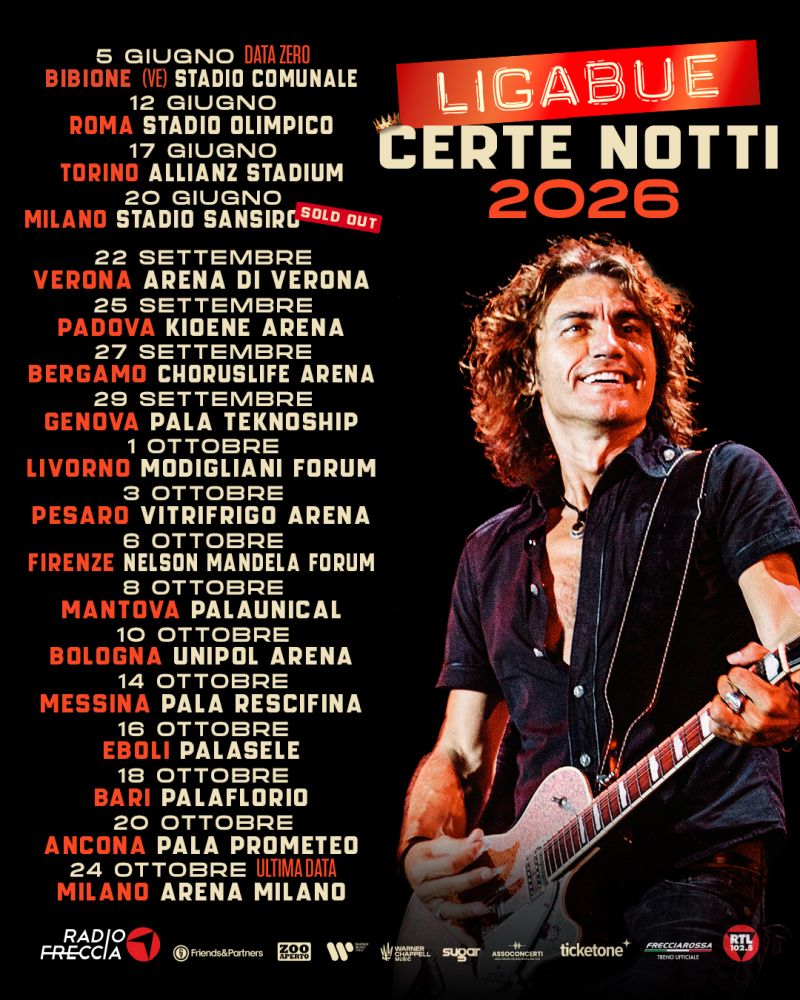 LUCIANO LIGABUE: il gran finale de LA NOTTE DI CERTE NOTTI da settembre all’Arena di Verona e nei principali palasport italiani.