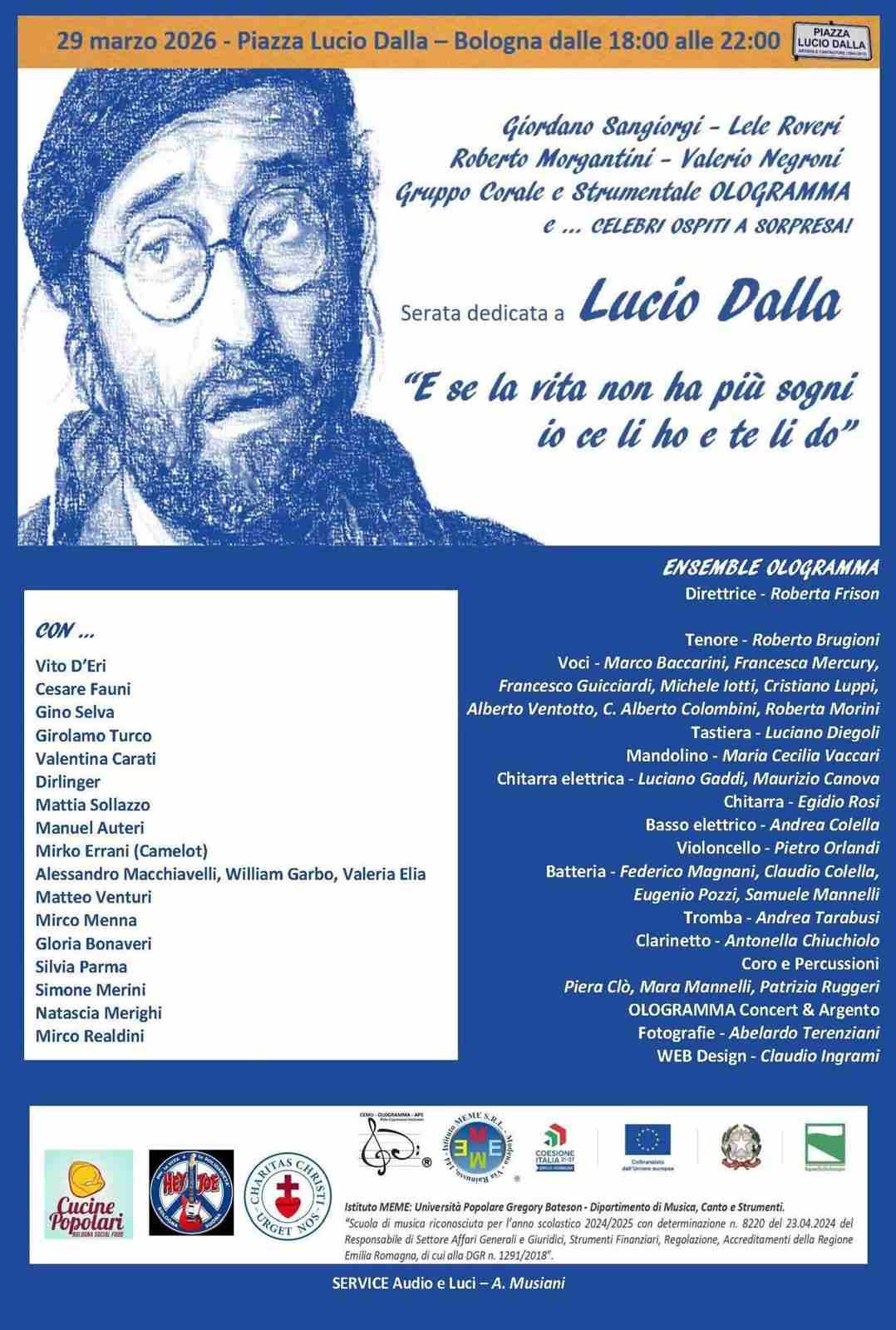 Bologna rende omaggio a Lucio Dalla: il 29 marzo evento speciale in Piazza Lucio Dalla
