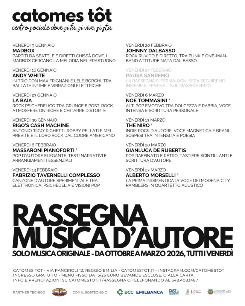 Fabrizio Tavernelli Complesso – Venerdì 13 Febbraio – Catomes Tot (RE)