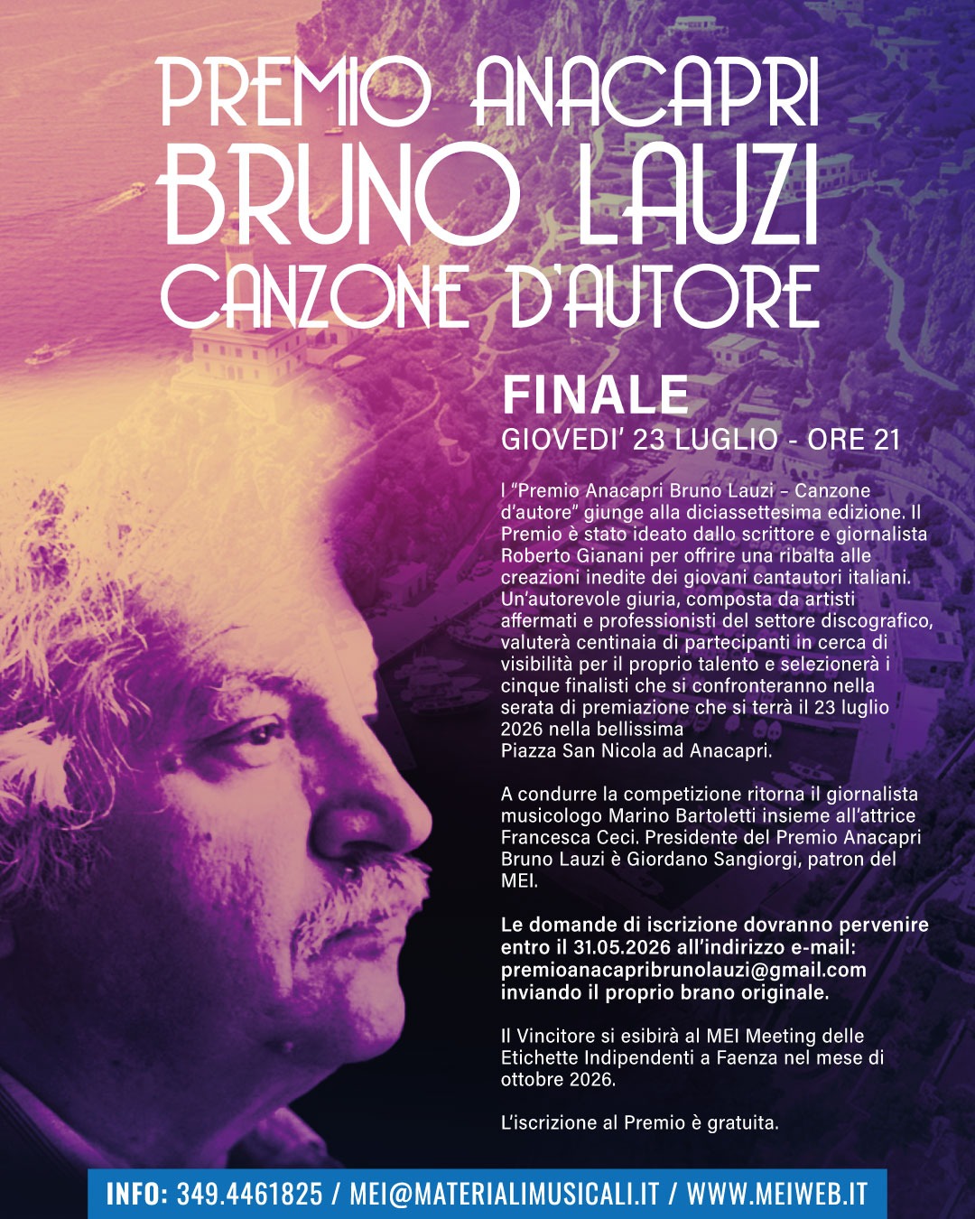 Aperte LE ADESIONI AL PREMIO BRUNO LAUZI AD ANACAPRI
