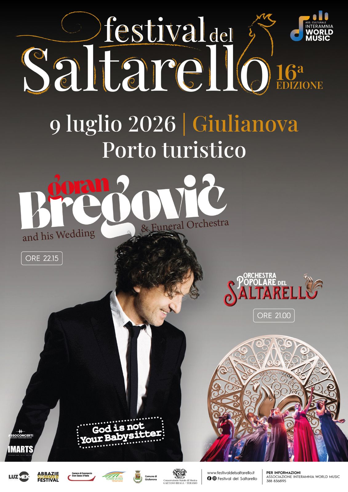  FESTIVAL DEL SALTARELLO: il 9 luglio a Giulianova (Teramo) Goran Bregović & Wedding and Funeral Band incontrano l’Orchestra Popolare del Saltarello